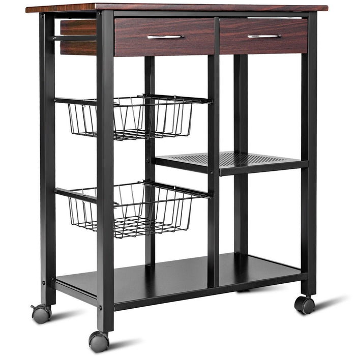 Rolling Kitchen Trolley Cart w/Drawer and Basket Shelf