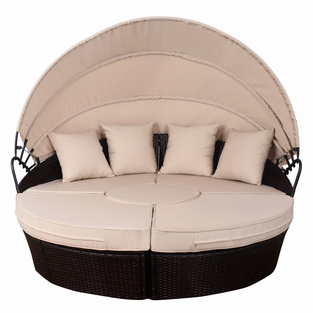 Outdoor Patio Rattan Retractable Canopy Daybed