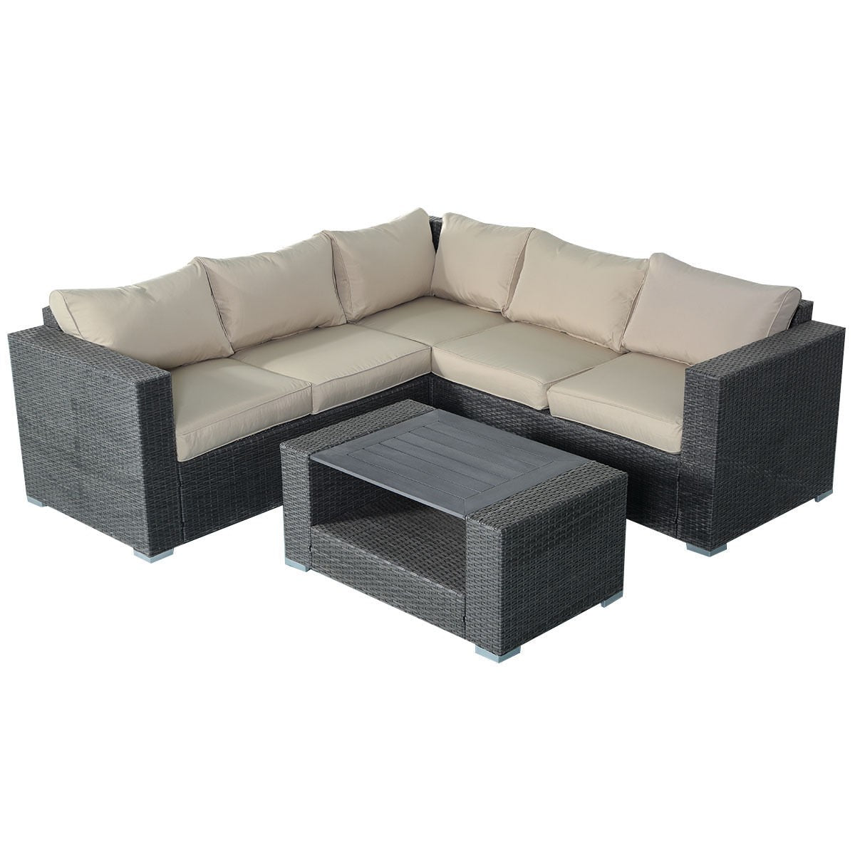 4 pcs Patio Rattan Wicker Cushioned Sofa Set