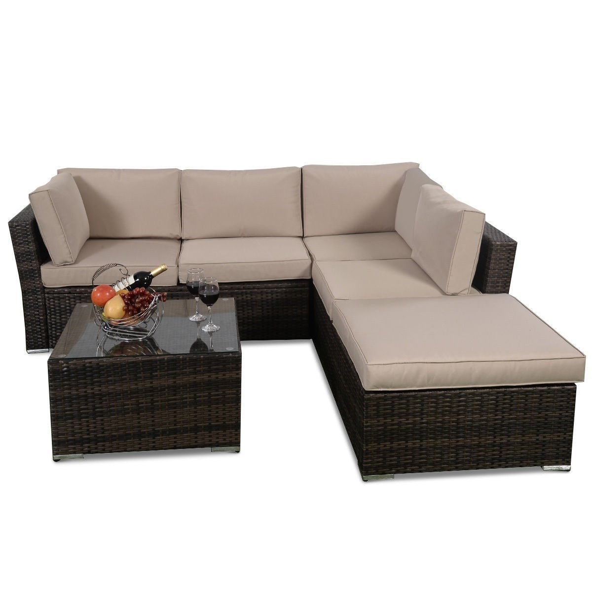 4 pcs Wicker Cushioned 5 Seat Sofa Furniture Set