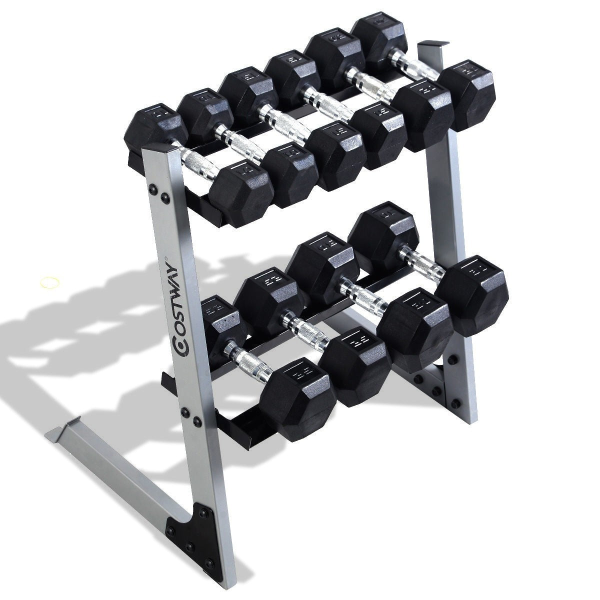 2 Tier 29" Dumbbell Weight Storage Rack + Multiple Weights Set