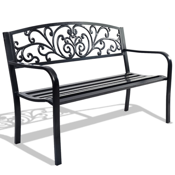 50" Patio Park Garden Steel Frame Bench